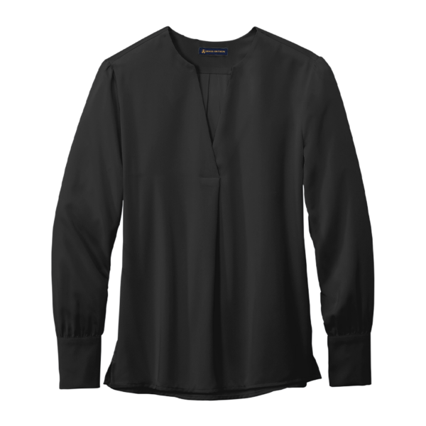 Brooks Brothers Women's Open-Neck Satin Blouse in Deep Black