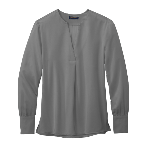 Brooks Brothers Women's Open-Neck Satin Blouse in Shadow Grey