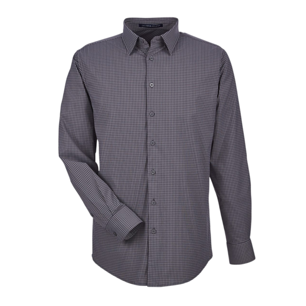 Devon & Jones Men's CrownLux Performance Tonal Mini Check Woven Dress Shirt in Carbon