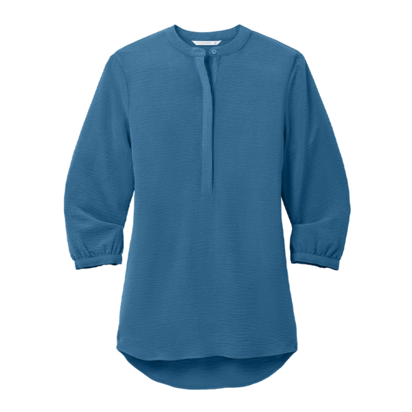 Port Authority Women's 3/4-Sleeve Textured Crepe Tunic in Aegean Blue