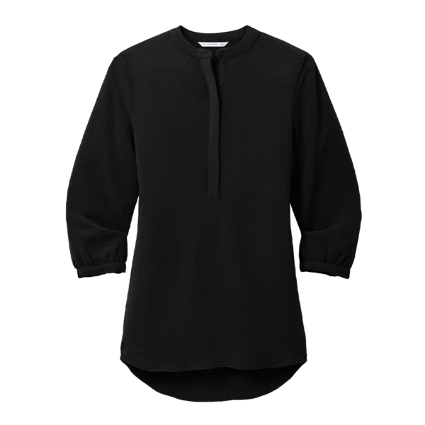 Port Authority Women's 3/4-Sleeve Textured Crepe Tunic in Deep Black